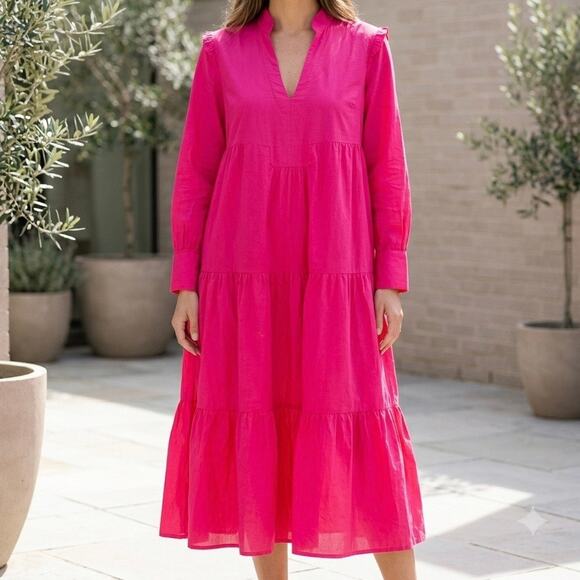 Tuckernuck Dresses & Skirts - TUCKERNUCK | Poppy Bright Pink Tiered Cotton Maxi Dress Ruffle Puffed | XXL
